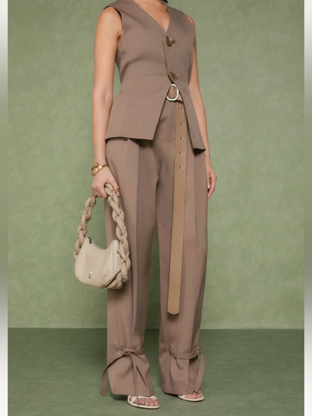 Maniere De Voir Suzanne tailored trouser with belt and ankle ties size 10 NWT - Picture 7 of 11